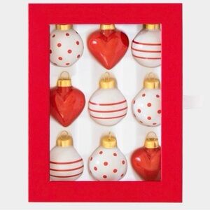 Sugar Paper LA Red & White Mini Glass Ornament Set • 9ct ❤️✨